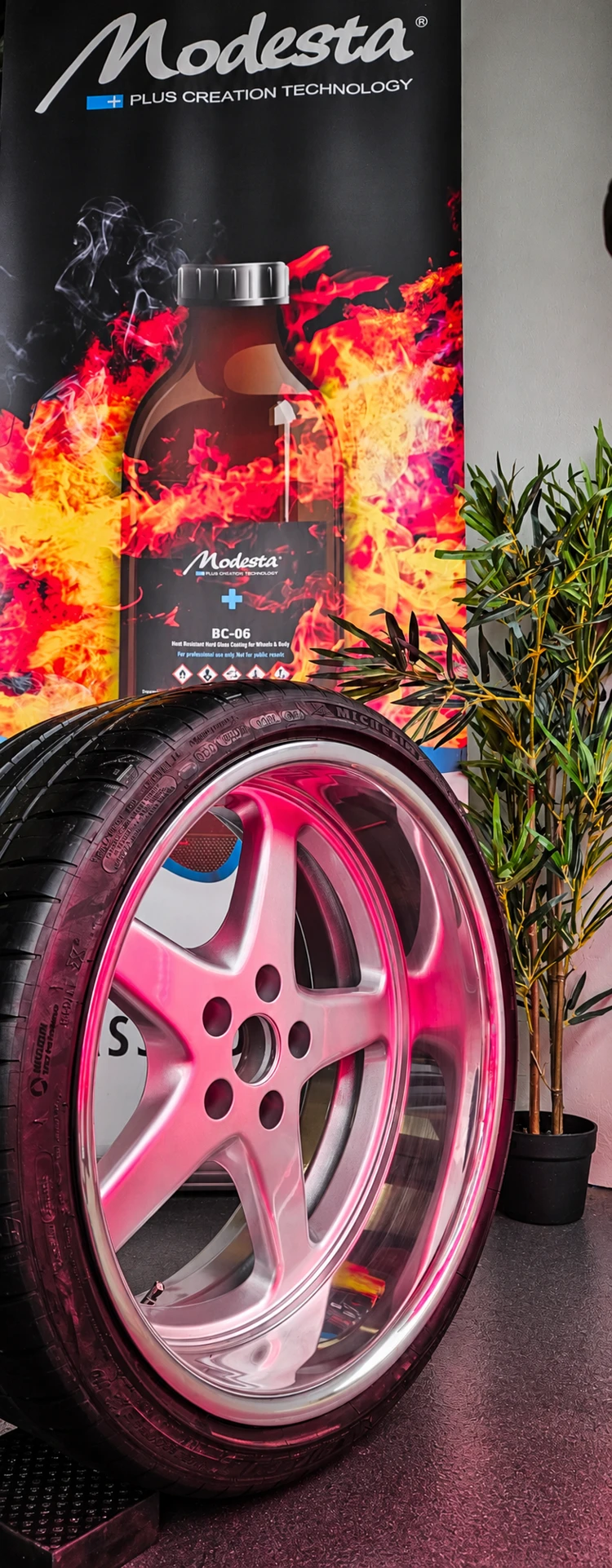 Modesta BC-06 wheel coating being infrared cured at AusPro Detailing